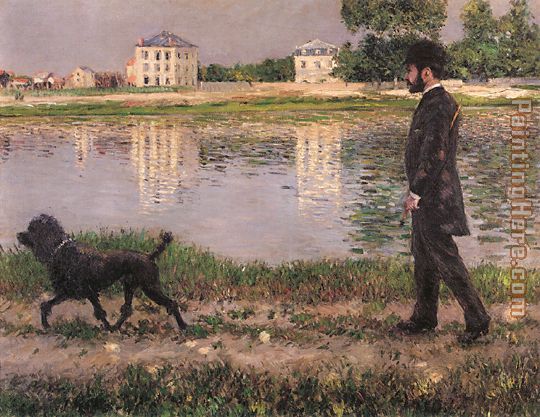 Richard Gallo and His Dog at Petit Gennevilliers painting - Gustave Caillebotte Richard Gallo and His Dog at Petit Gennevilliers art painting